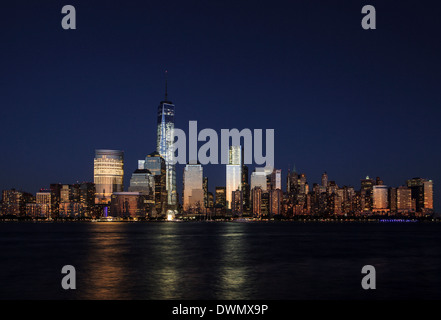 Manhattan financial district skyline as seen from Jersey City, New York, United States of America, North America Stock Photo