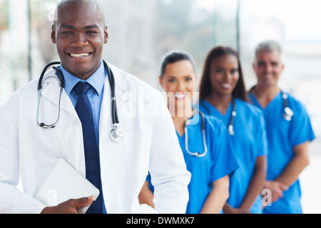 happy young African American doctor and colleagues Stock Photo