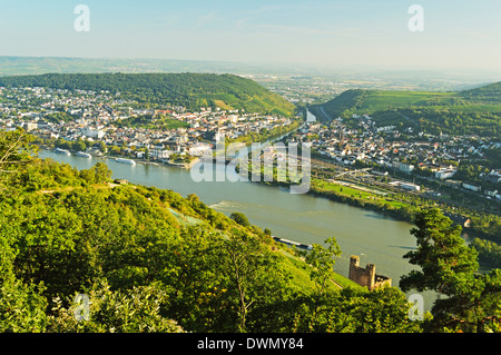 View of Bingen and River Rhine, Rhineland-Palatinate, Germany, Europe Stock Photo