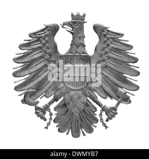 Eagle, coat of arms, from 10 Schilling coin, Austria, 1975, on white background Stock Photo