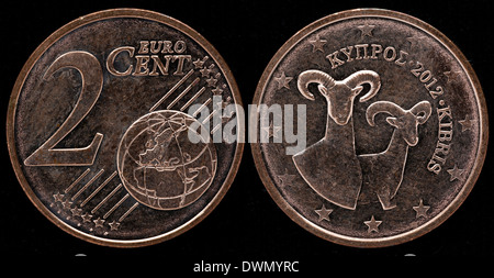 2 Euro cent coin, Cypriot Mouflons, Cyprus, 2012 Stock Photo