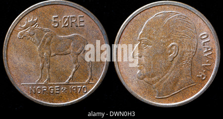 5 ore coin, Norway, 1970 Stock Photo