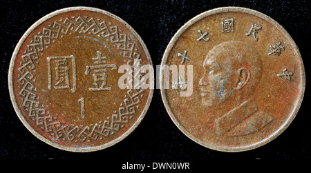 1 Yuan coin, Chiang Kai-shek, Taiwan Stock Photo