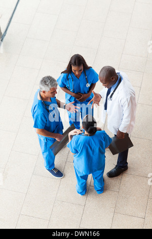 overhead view of medical workers having a meeting at hospital Stock Photo