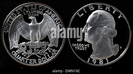 Quarter dollar coin, USA, 1981 Stock Photo