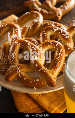 Homemade Soft Pretzels with Salt Ready to Eat Stock Photo