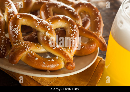 Homemade Soft Pretzels with Salt Ready to Eat Stock Photo