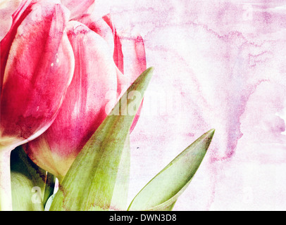 Red spring tulips over vintage background Stock Photo