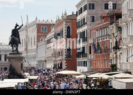 Vittorio Emmanuele II, Equestrian Monument on promenade Riva degli Schiavoni in Venice Stock Photo