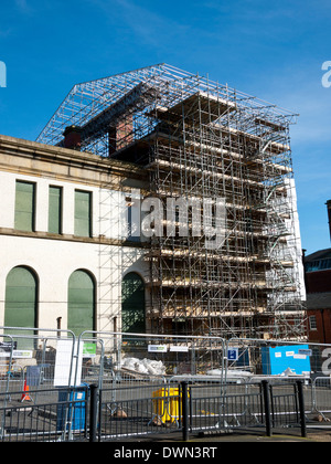 Scaffolding around the old town hall, Oldham, Greater Manchester, UK. Stock Photo