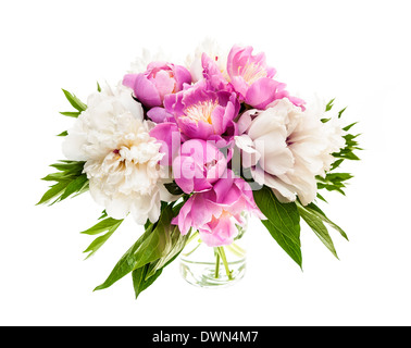 Bouquet of fresh peony flowers isolated on white background Stock Photo