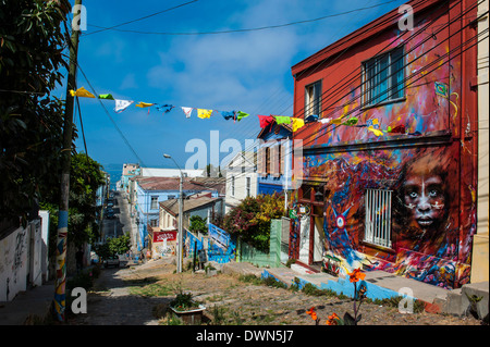 Colourful old houses in the Historic Quarter, UNESCO World Heritage Site, Valparaiso, Chile, South America Stock Photo