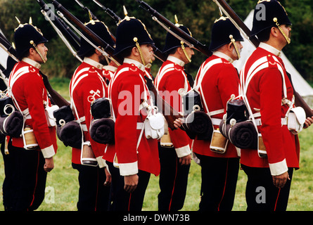 British Soldiers of the 57th Middlesex Regiment, 1880, historical re-enactment rifles uniform uniforms foot soldier army England UK late 19th century Stock Photo