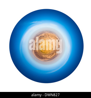 little planet - spherical view of high mountains near Petra in Jordan isolated on white background Stock Photo