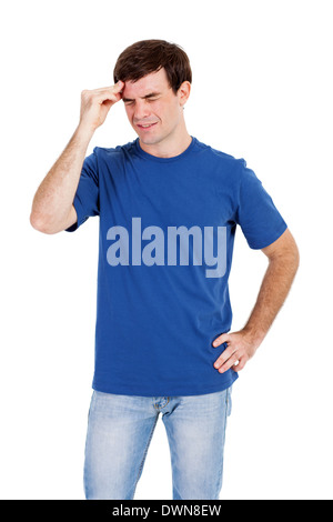 young man having headache, isolated on white background Stock Photo