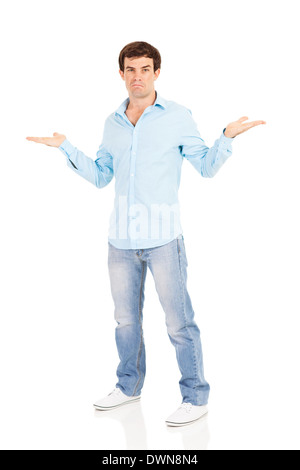 handsome man making i don't know sign on white background Stock Photo