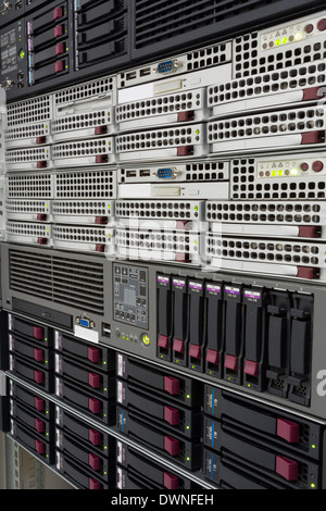 servers stack with hard drives in a datacenter for backup and data storage Stock Photo