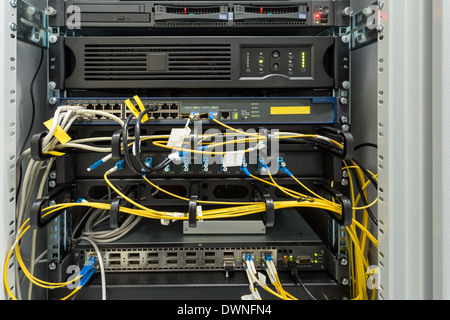 fiber optic data center with media converters and optical cables Stock ...