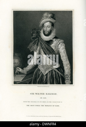 Portrait of Sir Walter Raleigh an English aristocrat, writer, poet, soldier, politician, courtier, spy, and explorer. Stock Photo
