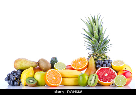 Assortment of exotic fruits on white background Stock Photo