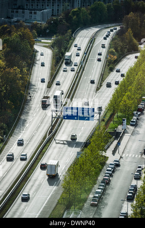 Aerial view, motorway near Schwabing, Munich, Germany Stock Photo