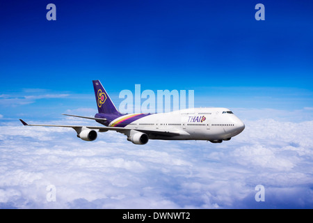 Boeing 747 from Thai Airways in flight Stock Photo