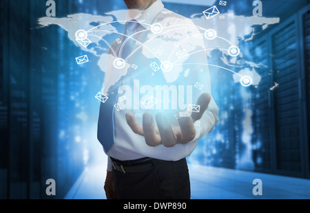 Businessman presenting map interface with email Stock Photo