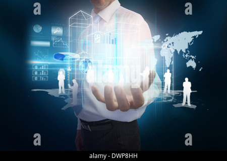 Businessman presenting interface with map Stock Photo