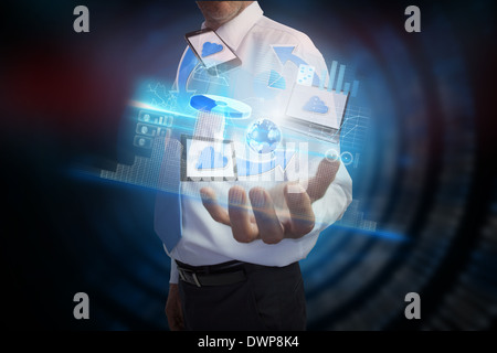 Businessman presenting file transfer interface Stock Photo