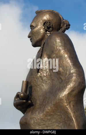 Statue of a Kanza, or Kaw, warrior holding a peace pipe, Council Grove, Kansas. Digital photograph Stock Photo