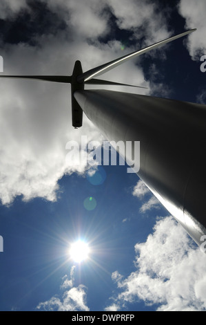 Graphic Canted angle shot of windturbine. Whitelee Windfarm near Glasgow. UK's largest onshore windfarm. Stock Photo