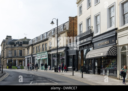 Row of smart shops in Montpelier, Cheltenham, Gloucestershire Stock Photo