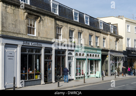 Row of smart shops in Montpelier, Cheltenham, Gloucestershire Stock Photo