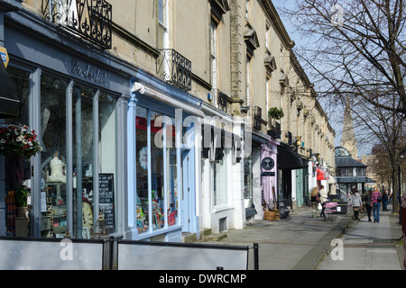 Row of smart shops in Montpelier, Cheltenham, Gloucestershire Stock Photo