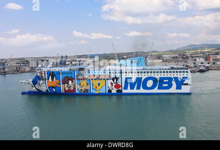 Ro-Ro ferry ship Moby Wonder at Civitavecchia harbor Italy Stock Photo
