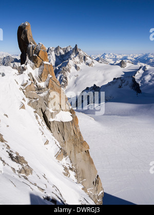 Le Piton Sud rock spur on Aiguille du Midi in Mont Blanc Massif. Chamonix-Mont-Blanc, Haute Savoie, Rhone-Alpes, France, Europe Stock Photo