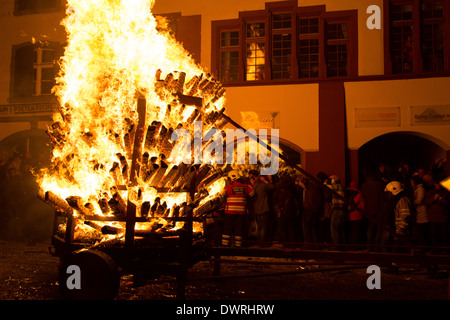 Photgraph of a burning cart at the traditional fire parade 'Chienbaese' for Fasnacht in Liestal (Switzerland). Stock Photo