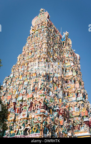 South Southern India Tamil Nadu Madurai Sri Meenakshi , Minakshi , Shiva Temple south Tower detail figure figures statue statues Stock Photo
