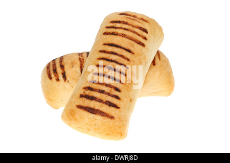 Two panini bread rolls isolated against white Stock Photo