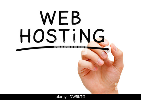 Hand writing Web Hosting with black marker on transparent wipe board. Stock Photo
