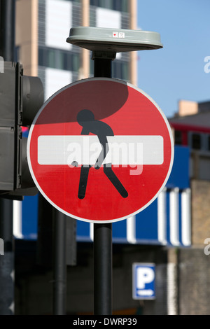 Graffiti on a No Entry street sign, Mansell Street, London, England, UK. Stock Photo