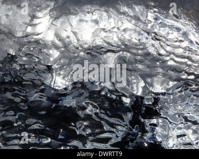 Ice patterns taken under an ice sheet on an Alaskan beach. Stock Photo