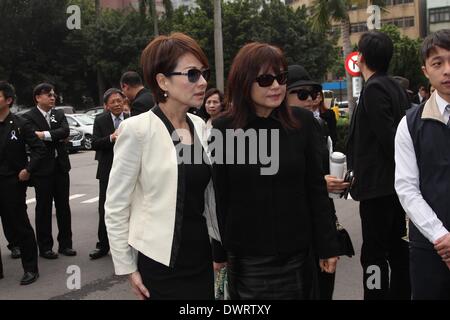 Funeral of the late singer Gao Lingfeng held in Taipei on Wednesday March 12, 2014.Gao Lingfeng`s son Baodi, ex-wife Jin Youzhuang, friend Zhang Fei, Wang Weizhong, Makiyo and Shino Lin present the funeral. Stock Photo