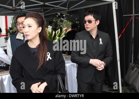 Funeral of the late singer Gao Lingfeng held in Taipei on Wednesday March 12, 2014.Gao Lingfeng`s son Baodi, ex-wife Jin Youzhuang, friend Zhang Fei, Wang Weizhong, Makiyo and Shino Lin present the funeral. Stock Photo