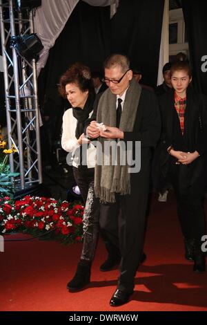 Funeral of the late singer Gao Lingfeng held in Taipei on Wednesday March 12, 2014.Gao Lingfeng`s son Baodi, ex-wife Jin Youzhuang, friend Zhang Fei, Wang Weizhong, Makiyo and Shino Lin present the funeral. Stock Photo