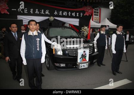 Funeral of the late singer Gao Lingfeng held in Taipei on Wednesday March 12, 2014.Gao Lingfeng`s son Baodi, ex-wife Jin Youzhuang, friend Zhang Fei, Wang Weizhong, Makiyo and Shino Lin present the funeral. Stock Photo