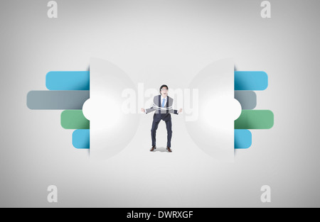 a businessman in a background of illustrated graphic lines Stock Photo