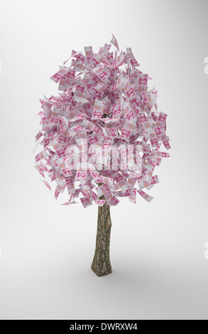 a tree with Chinese currency leaves Stock Photo