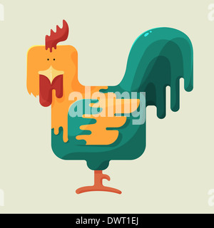 Cute color square shaped rooster with red crest Stock Photo