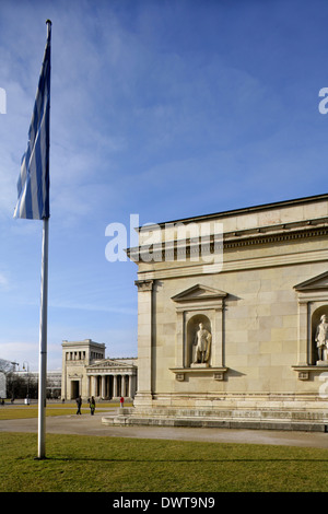 The Propylaen city gateway (left) and the Glyptotek art museum (right), Konigsplatz, Munich, Germany. Stock Photo